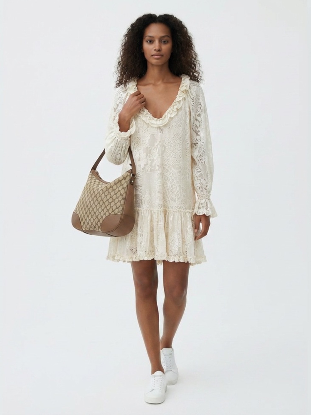 Kobi Halperin Senna Lace Dress Cream Boho Ruffle XXL - Picture 9 of 12